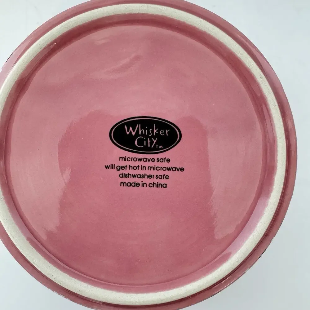 WHISKER CITY Pink Cat Bowl Paris Eiffel Tower Hearts Amour Ceramic Pet Dish